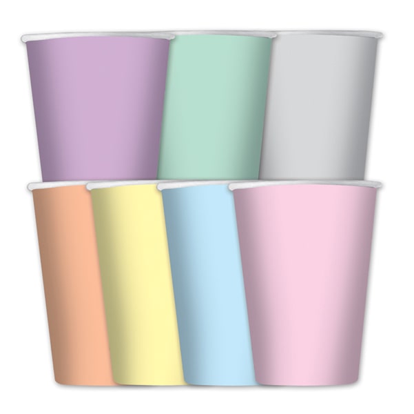 Bicchieri carta - 200 cc - colori assortiti - soft rainbow pastello - Big Party - conf. 8 pezzi