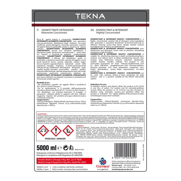 Disinfettante detergente per superfici - super concentrato - 5 LT. - Tekna