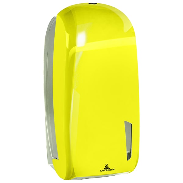 Dispenser per carta igienica interfogliata Skin - piegata a V e Z - 328x135x165 mm - 550/450 fogli - giallo fluo - Mar Plast - proprietà antibatterica