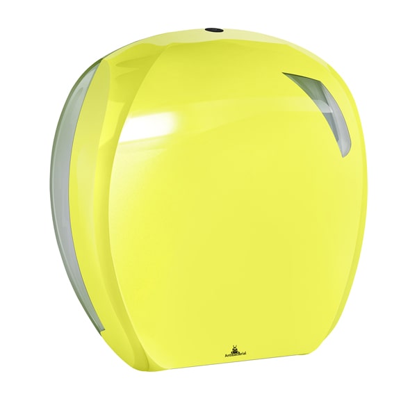 Dispenser per carta igienica Mini Jumbo Skin - 296x135x277 mm - rotolo diametro 24 cm - giallo fluo - Mar Plast - proprietà antibatterica