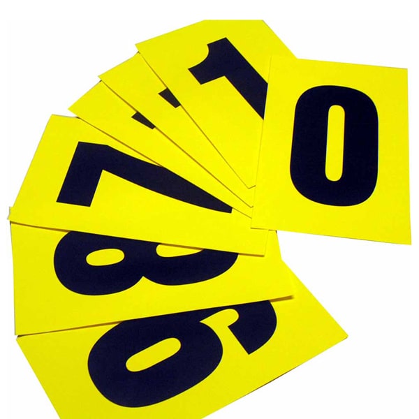 Numeri adesivi da 0 a 9 - 230x140 mm - 1 et/fg - 10 fogli - nero/giallo - Beaverswood - conf. 10 etichette