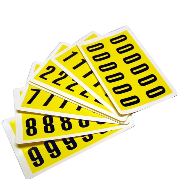 Numeri adesivi da 0 a 9 - 38x21 mm - 12 et/fg - 10 fogli - nero/giallo - Beaverswood - conf. 120 etichette