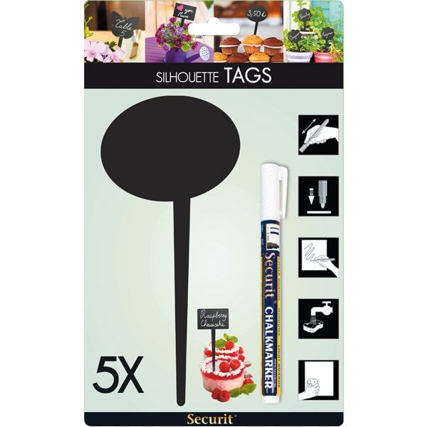 Silhouette Tags - formato fumetto - nero - Securit - set 5 pezzi
