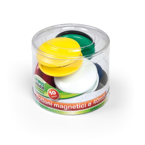 Bottoni magnetici tondi diametro 40 mm - colori assortiti - Lebez -  barattolo da 10 pezzi