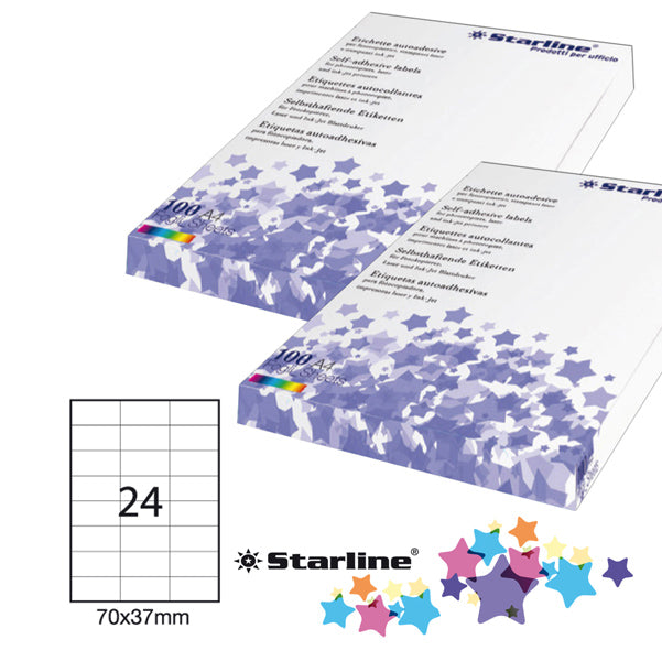 Etichette adesive - 70x37 mm - 24 etichette per foglio - bianco - Starline - conf. 100 ff.