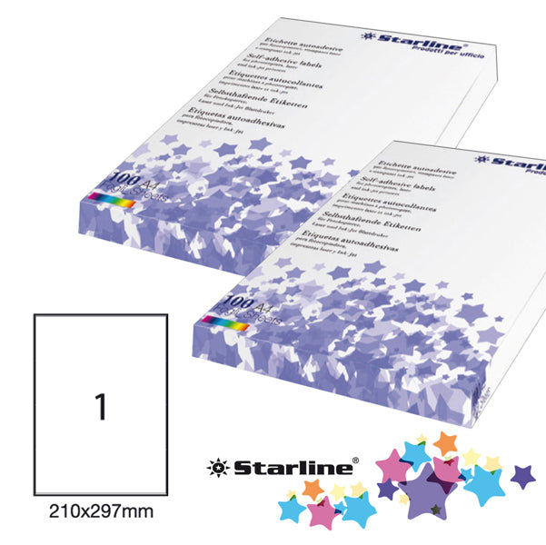 Etichette adesive -210x297mm -1 etichetta per foglio- bianco- Starline- conf.100 ff