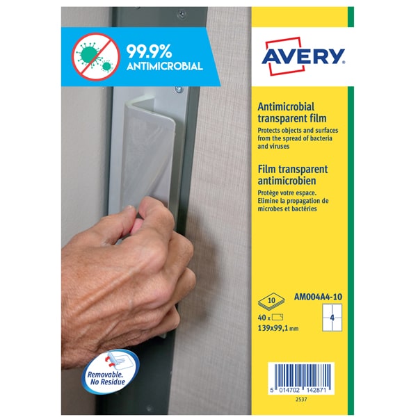 Adesivo antimicrobico in poliestere trasparente 10 fogli A4 ( 4 et/fg) Avery
