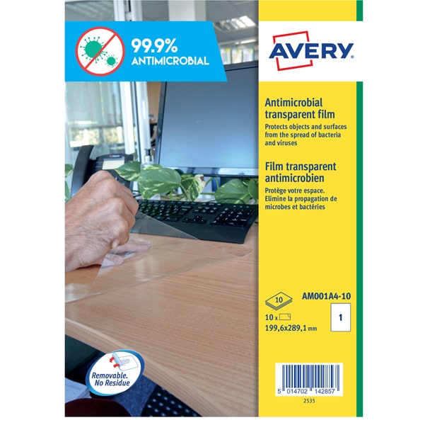 Adesivo antimicrobico in poliestere trasparente 10 fogli A4 ( 1 et/fg) -Avery