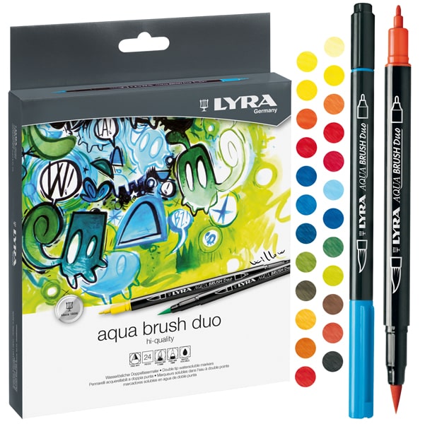 Pennarello Aqua Brush Duo - punte 2,00 - 4,00 mm - Lyra - astuccio 24 pezzi