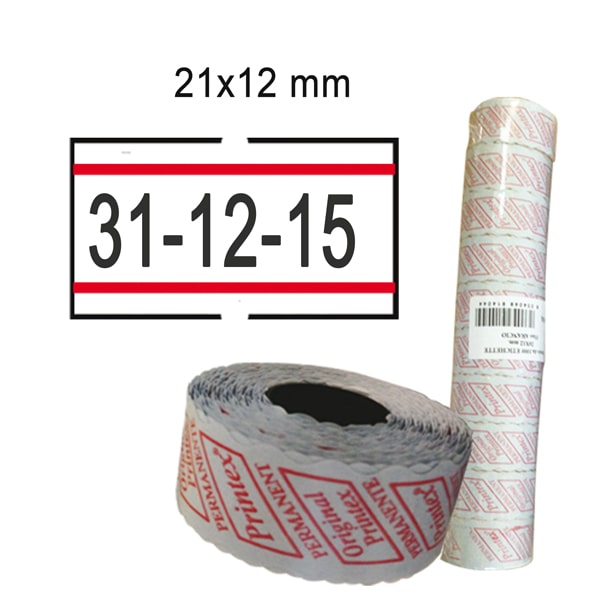 Rotolo 1000 etichette per Printex Smart - 21x12 mm - adesivo removibile - bianco con righe rosse - conf. 10 rotoli