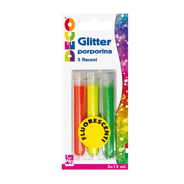 Glitter grana fine 12ml - colori fluo - CWR - blister 3 flaconi