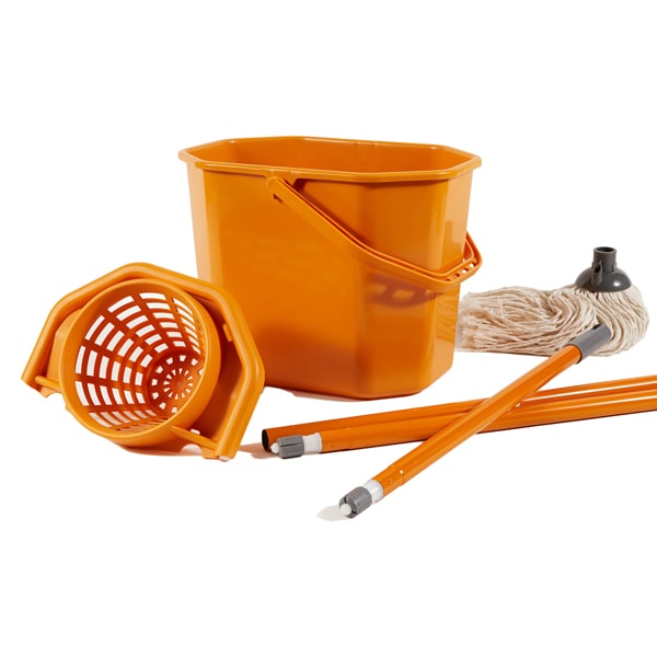 Kit per pavimenti Secchiostrizza - secchio con strizzatore 12 L + mop 240gr + manico da 130 cm - arancione - Perfetto